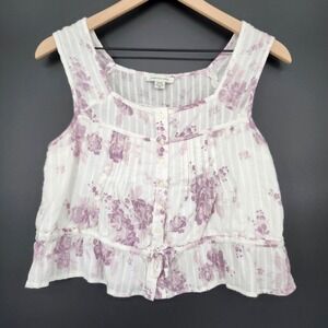 American Eagle Womens Milkmaid Top Size S Purple Floral Soft‎ Girl Cropped